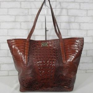 Large Brahmin Croc Embossed Brown Shoulder Bag Tot